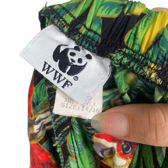 World Wildlife Federation WWF Vtg Tropical Bird Print Culotte Shorts SZ 14/16 - Picture 6 of 7